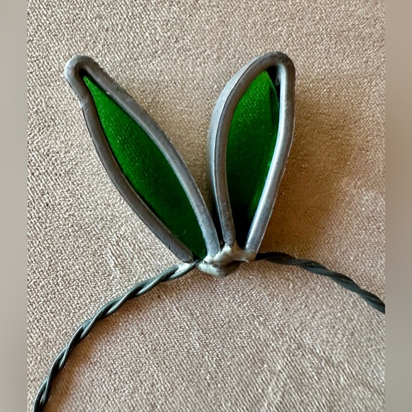 Stained glass sun catcher. Handmade blue basket of eggs. EUC. Easy to hang. - Picture 8 of 9